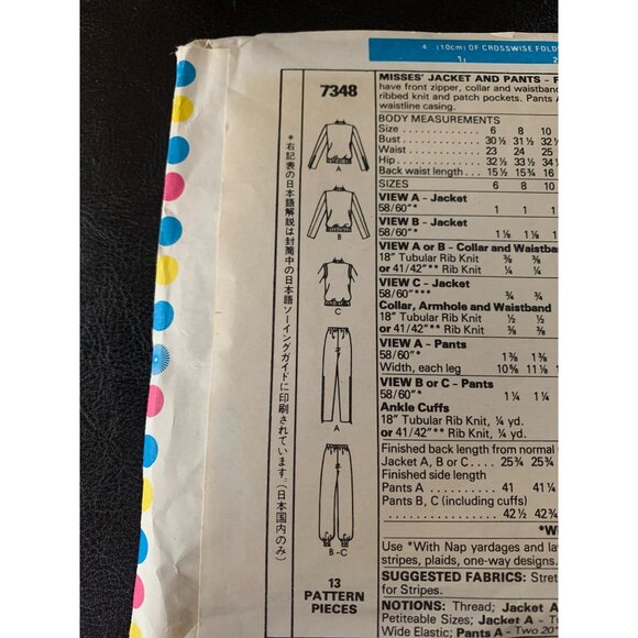 McCall's Misses Coat Pant Sewing Pattern Sz  10 7348 - Uncut - Picture 7 of 9